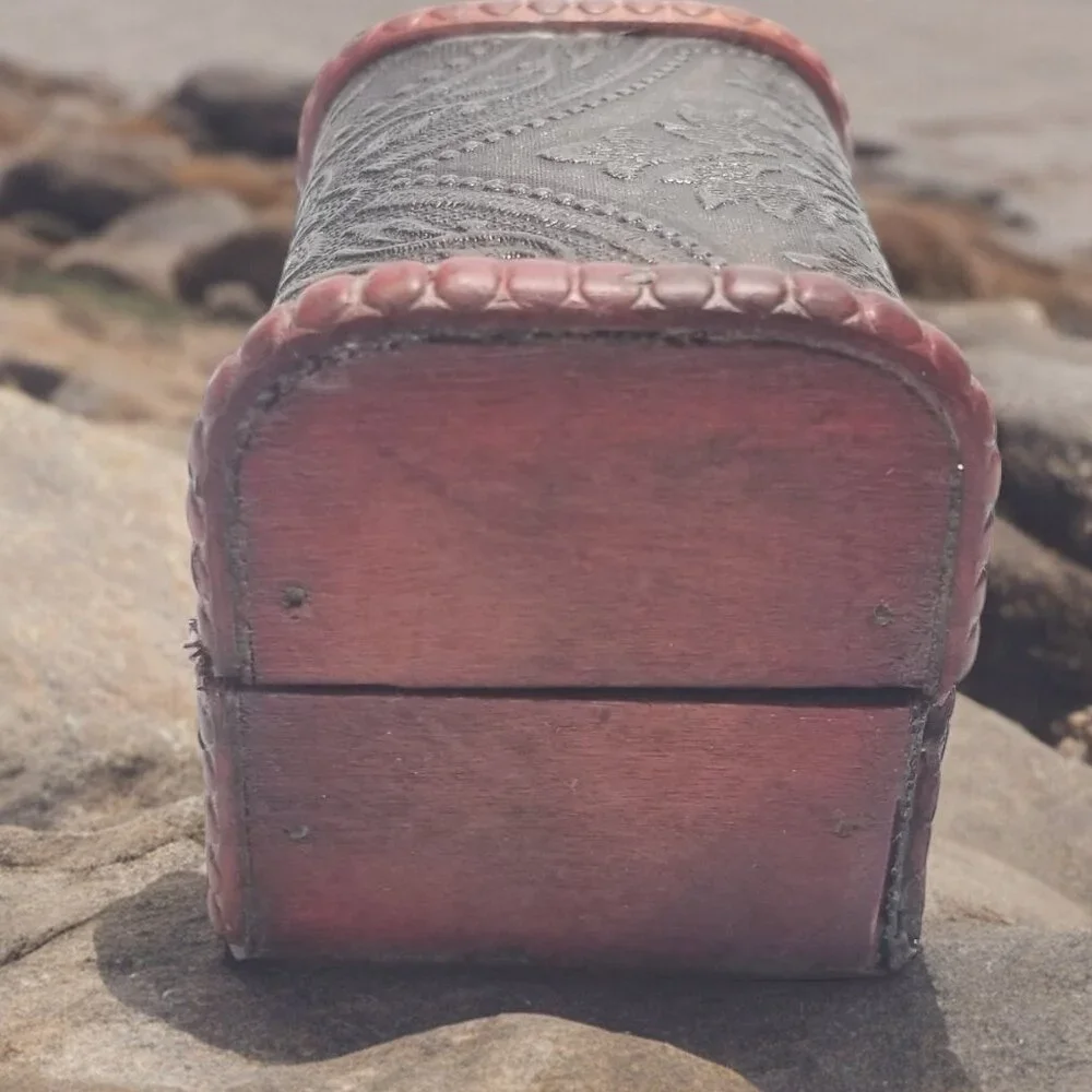 Mini Wooden Treasure Chest Box W/Bronze Color Floral Antique Style Spiritual Box - Picture 4 of 16